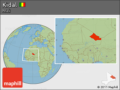 Savanna Style Location Map of Kidal, within the entire country