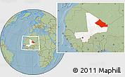 Savanna Style Location Map of Kidal, highlighted country, within the entire country, hill shading