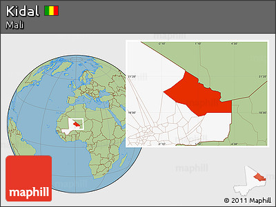 Savanna Style Location Map of Kidal, highlighted country