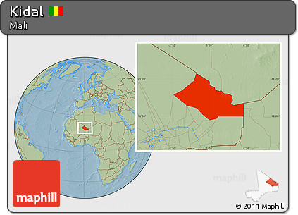 Savanna Style Location Map of Kidal, hill shading