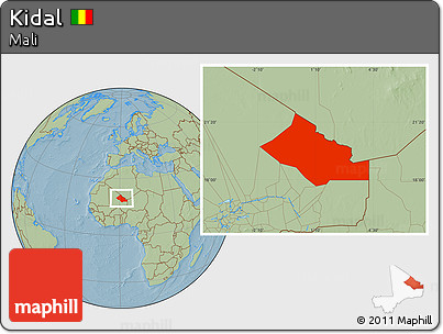 Savanna Style Location Map of Kidal, hill shading