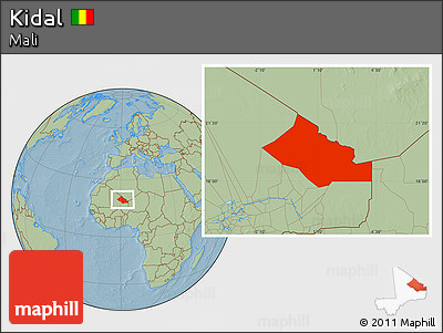 Savanna Style Location Map of Kidal, hill shading