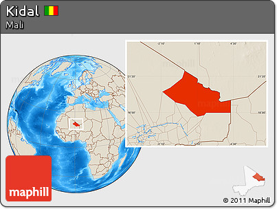 Shaded Relief Location Map of Kidal
