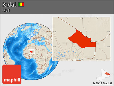 Shaded Relief Location Map of Kidal