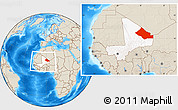 Shaded Relief Location Map of Kidal, highlighted country, within the entire country