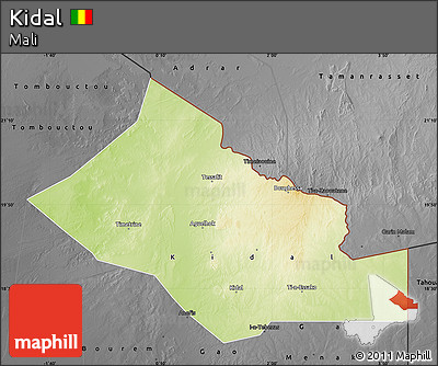 Physical Map of Kidal, darken, desaturated