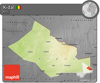 Physical Map of Kidal, darken, desaturated