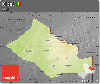 Physical Map of Kidal, darken, desaturated