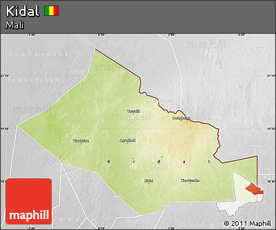Physical Map of Kidal, lighten, desaturated