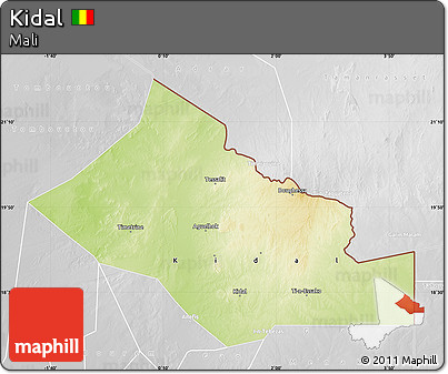 Physical Map of Kidal, lighten, desaturated