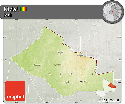Physical Map of Kidal, lighten, semi-desaturated