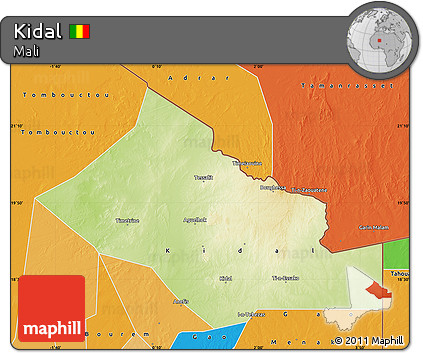 Physical Map of Kidal, political outside