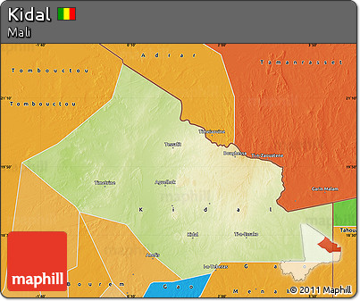 Physical Map of Kidal, political outside
