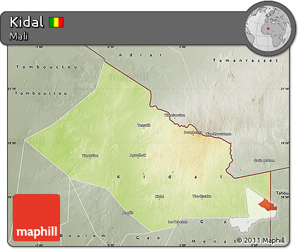 Physical Map of Kidal, semi-desaturated