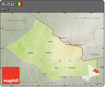 Physical Map of Kidal, semi-desaturated