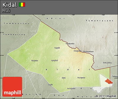 Physical Map of Kidal, semi-desaturated