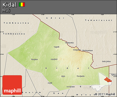 Physical Map of Kidal, shaded relief outside