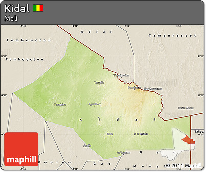 Physical Map of Kidal, shaded relief outside