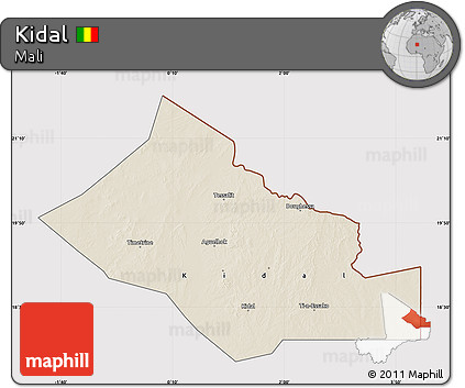 Shaded Relief Map of Kidal, cropped outside