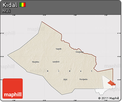 Shaded Relief Map of Kidal, cropped outside