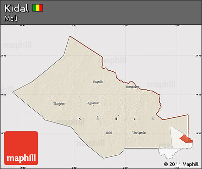 Shaded Relief Map of Kidal, cropped outside