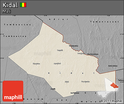 Shaded Relief Map of Kidal, darken, desaturated