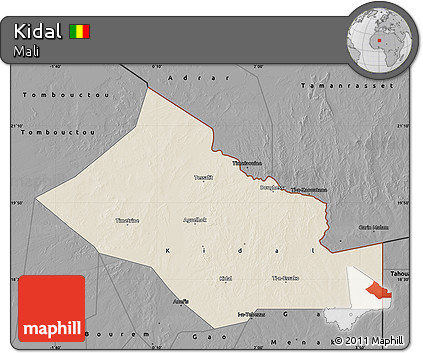 Shaded Relief Map of Kidal, darken, desaturated