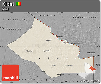 Shaded Relief Map of Kidal, darken, desaturated