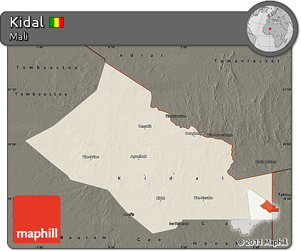 Shaded Relief Map of Kidal, darken