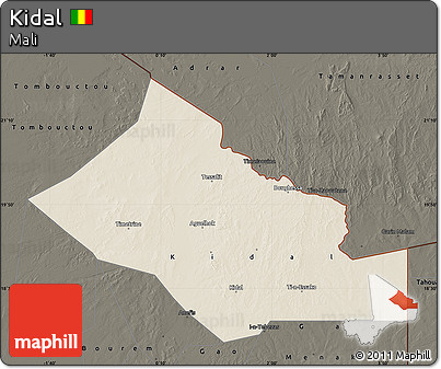 Shaded Relief Map of Kidal, darken
