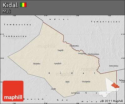 Shaded Relief Map of Kidal, desaturated