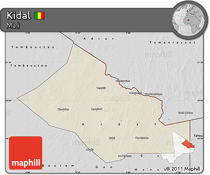 Shaded Relief Map of Kidal, desaturated