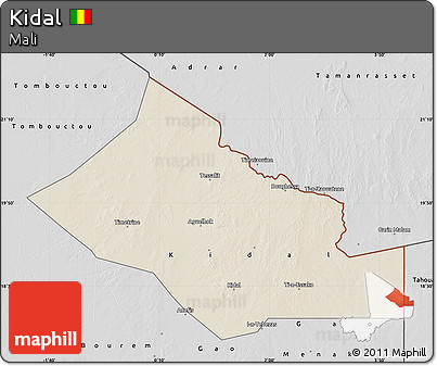 Shaded Relief Map of Kidal, desaturated