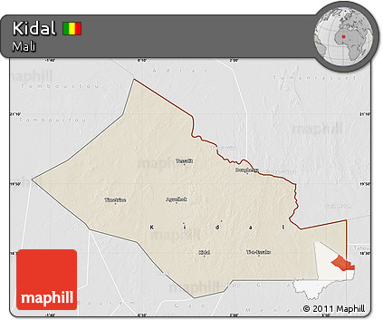 Shaded Relief Map of Kidal, lighten, desaturated