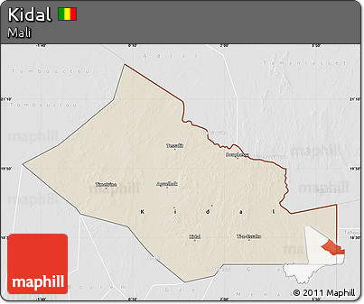 Shaded Relief Map of Kidal, lighten, desaturated