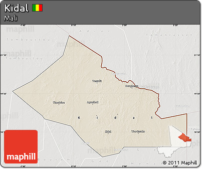 Shaded Relief Map of Kidal, lighten, semi-desaturated