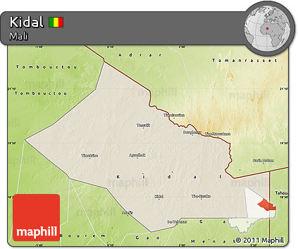 Shaded Relief Map of Kidal, physical outside
