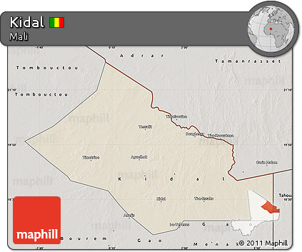 Shaded Relief Map of Kidal, semi-desaturated