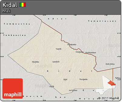 Shaded Relief Map of Kidal, semi-desaturated