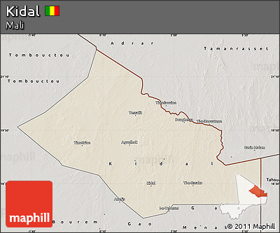 Shaded Relief Map of Kidal, semi-desaturated