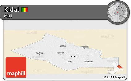 Classic Style Panoramic Map of Kidal, single color outside
