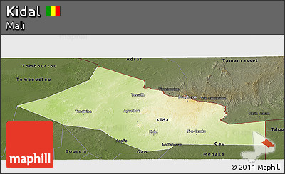 Physical Panoramic Map of Kidal, darken
