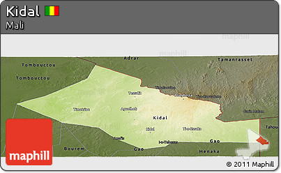 Physical Panoramic Map of Kidal, darken