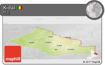 Physical Panoramic Map of Kidal, lighten, desaturated
