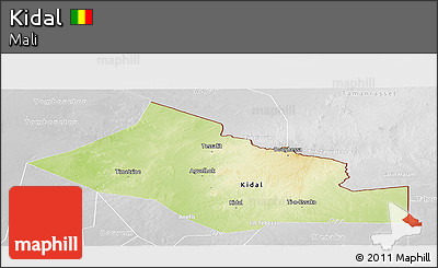 Physical Panoramic Map of Kidal, lighten, desaturated