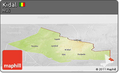 Physical Panoramic Map of Kidal, lighten, desaturated