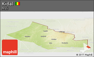 Physical Panoramic Map of Kidal, lighten
