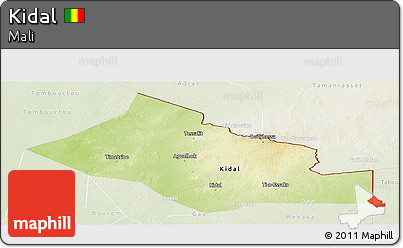 Physical Panoramic Map of Kidal, lighten