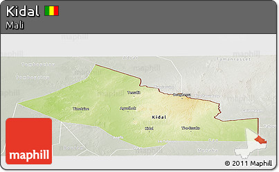 Physical Panoramic Map of Kidal, lighten, semi-desaturated
