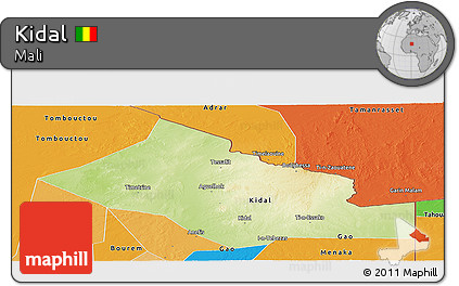 Physical Panoramic Map of Kidal, political outside